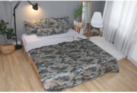 Bộ drap gối KHA LY - 100% cotton thiên nhiên Rằn ri rêu Phối màu trơn