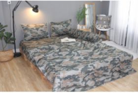 Bộ drap gối KHA LY - 100% cotton thiên nhiên Rằn ri rêu