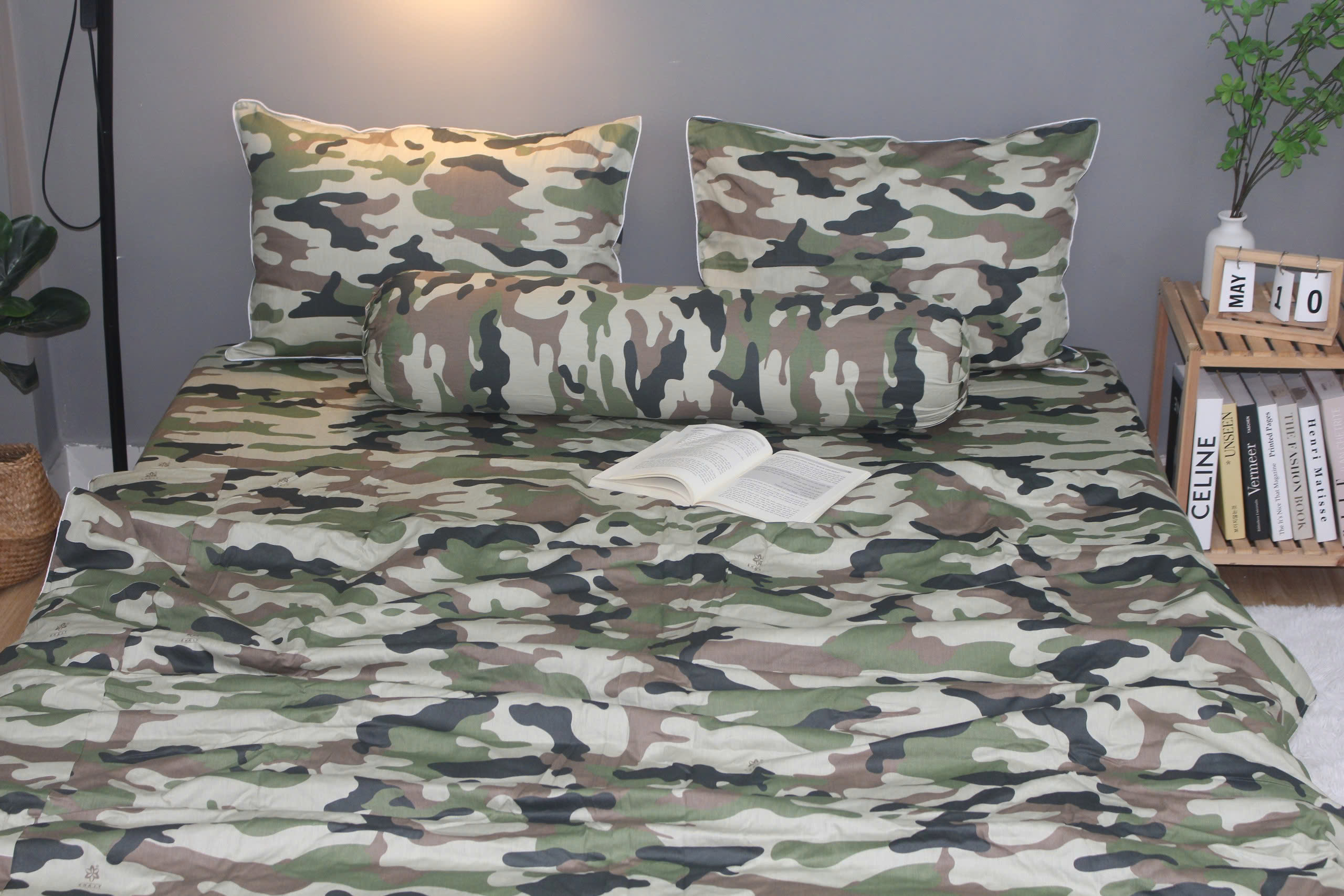 Bộ drap gối KHA LY - 100% cotton thiên nhiên Rằn Ri Xám