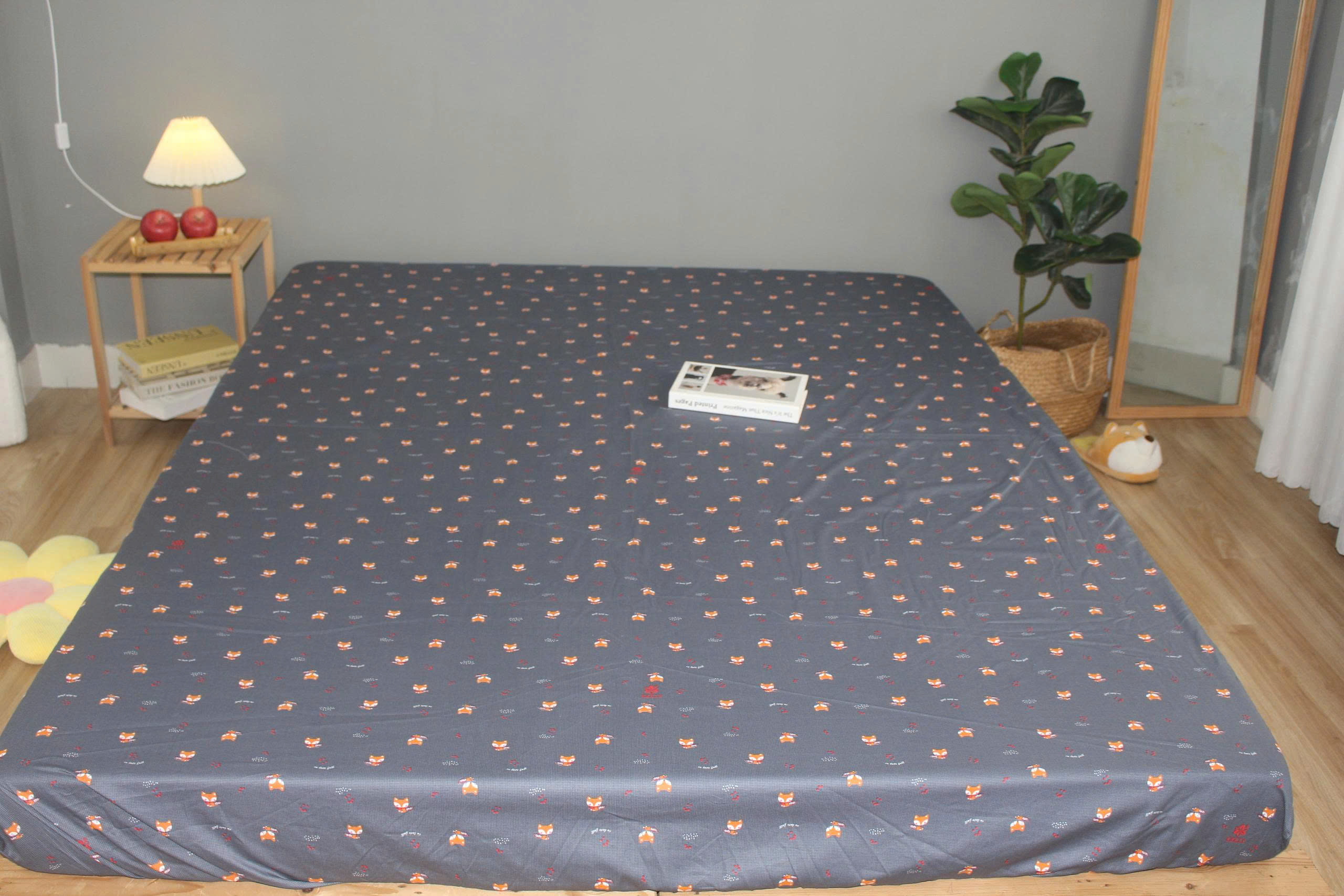 Bộ drap gối KHA LY - 100% cotton thiên nhiên Cáo Xám