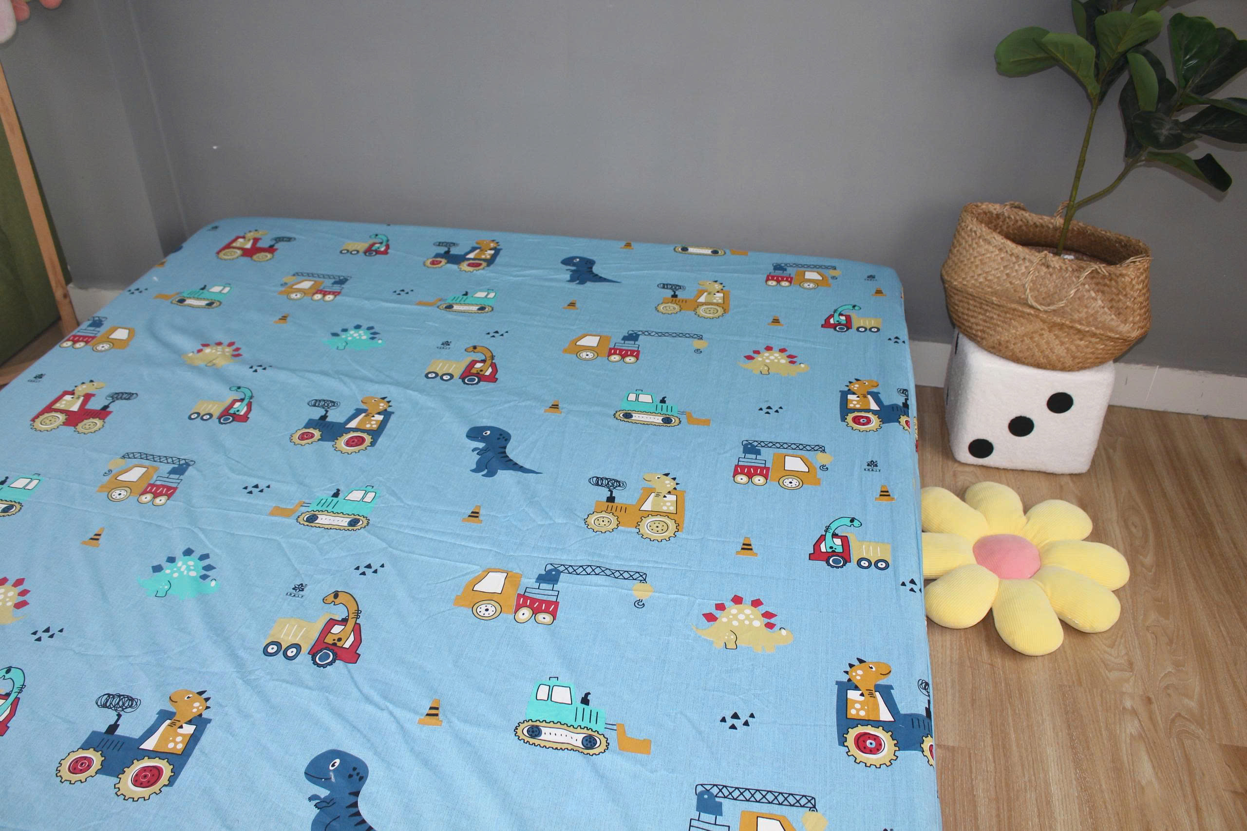 Bộ drap gối KHA LY - 100% cotton thiên nhiên Cần Cẩu Xanh