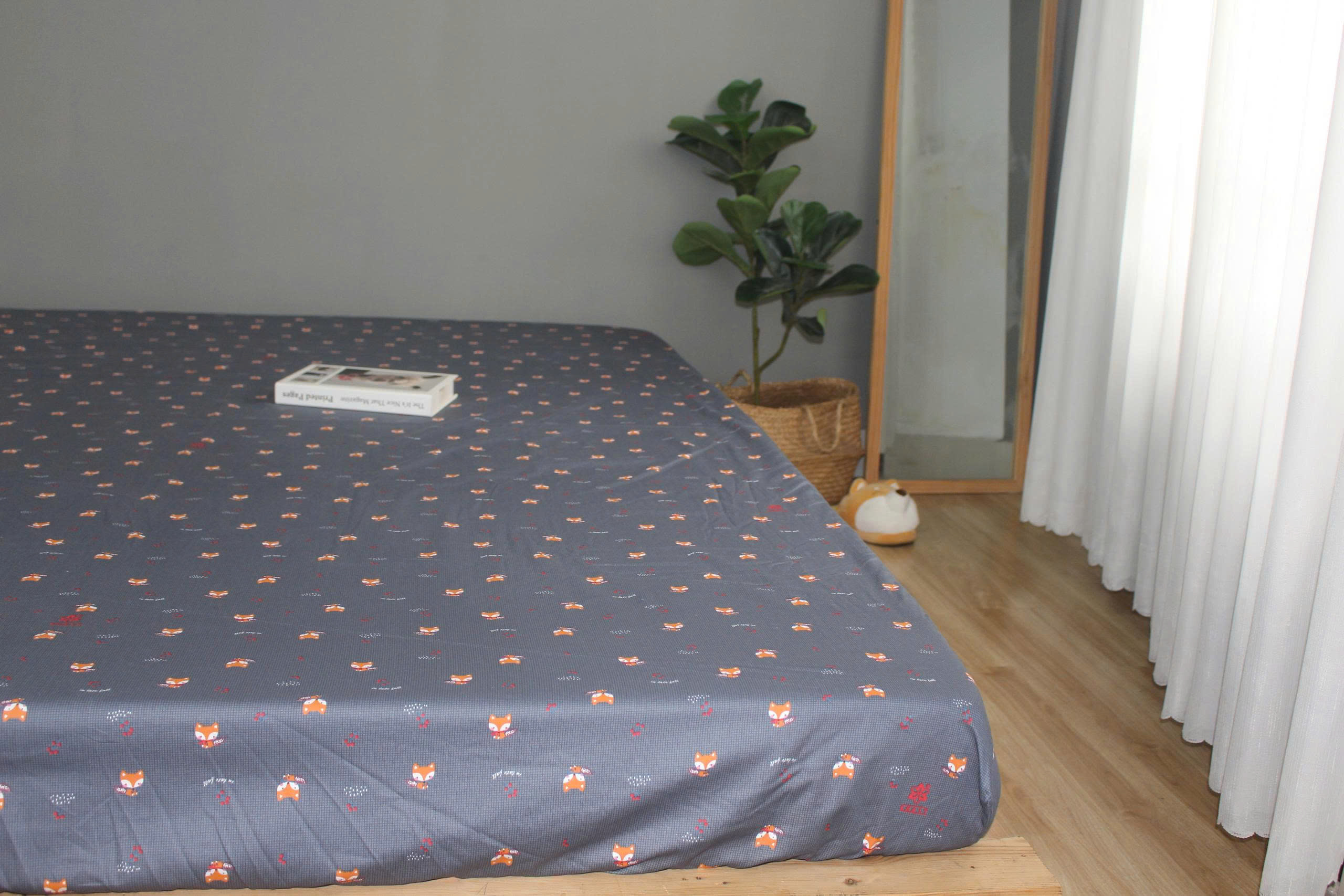Bộ drap gối KHA LY - 100% cotton thiên nhiên Cáo Xám