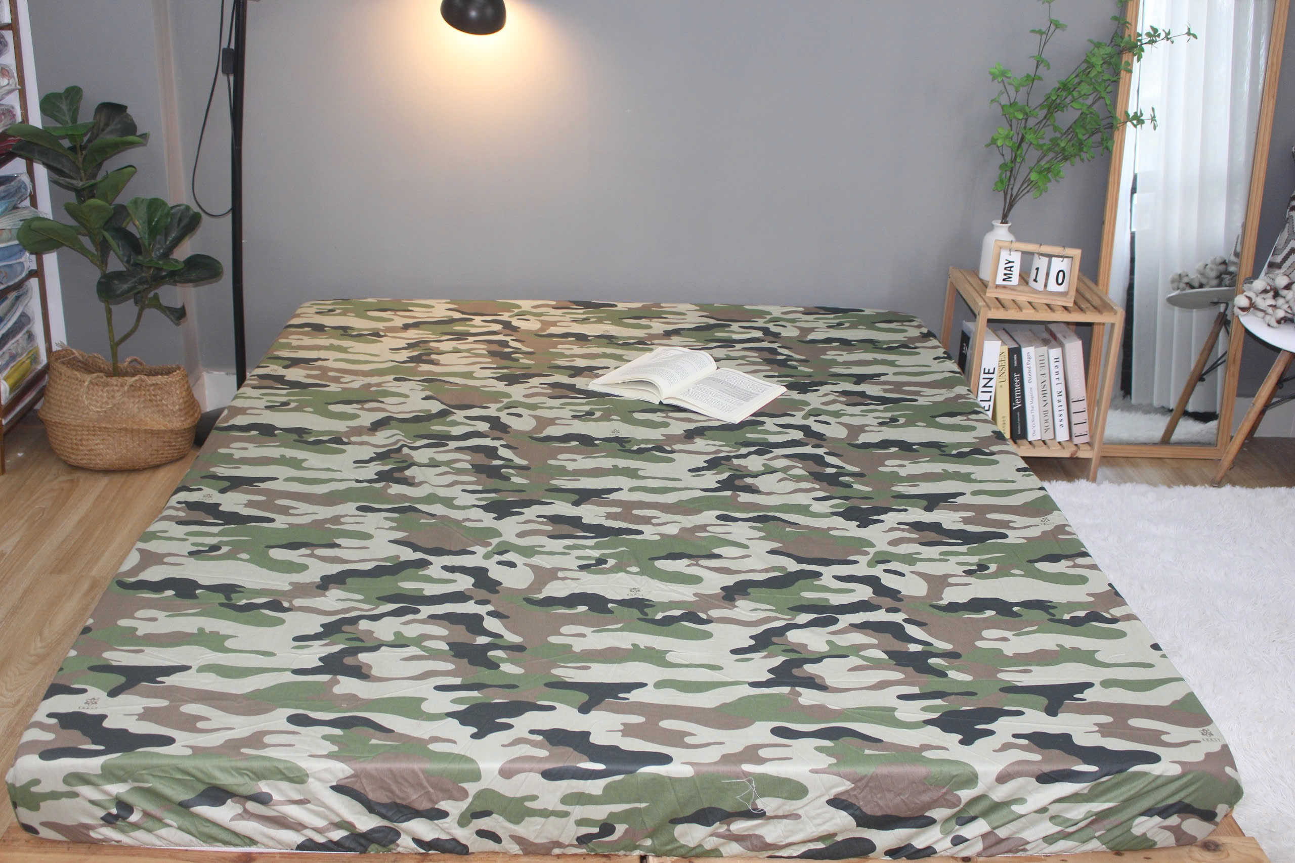 Bộ drap gối KHA LY - 100% cotton thiên nhiên Rằn Ri Xám