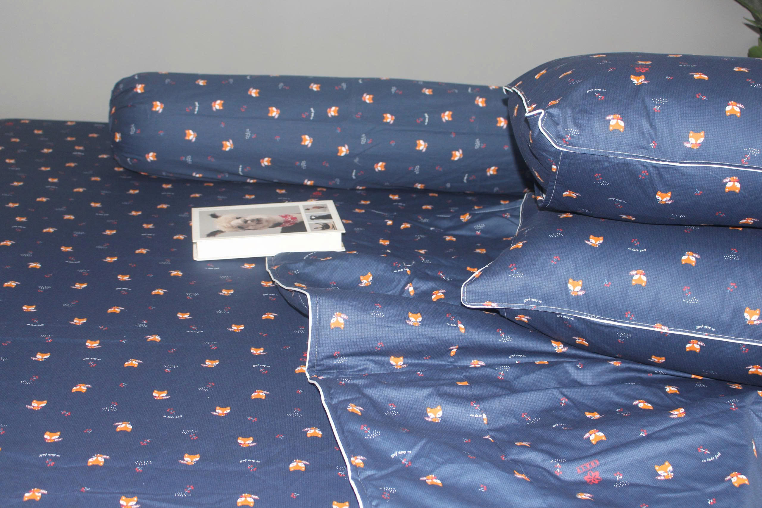 Bộ drap gối KHA LY - 100% cotton thiên nhiên Cáo Xanh