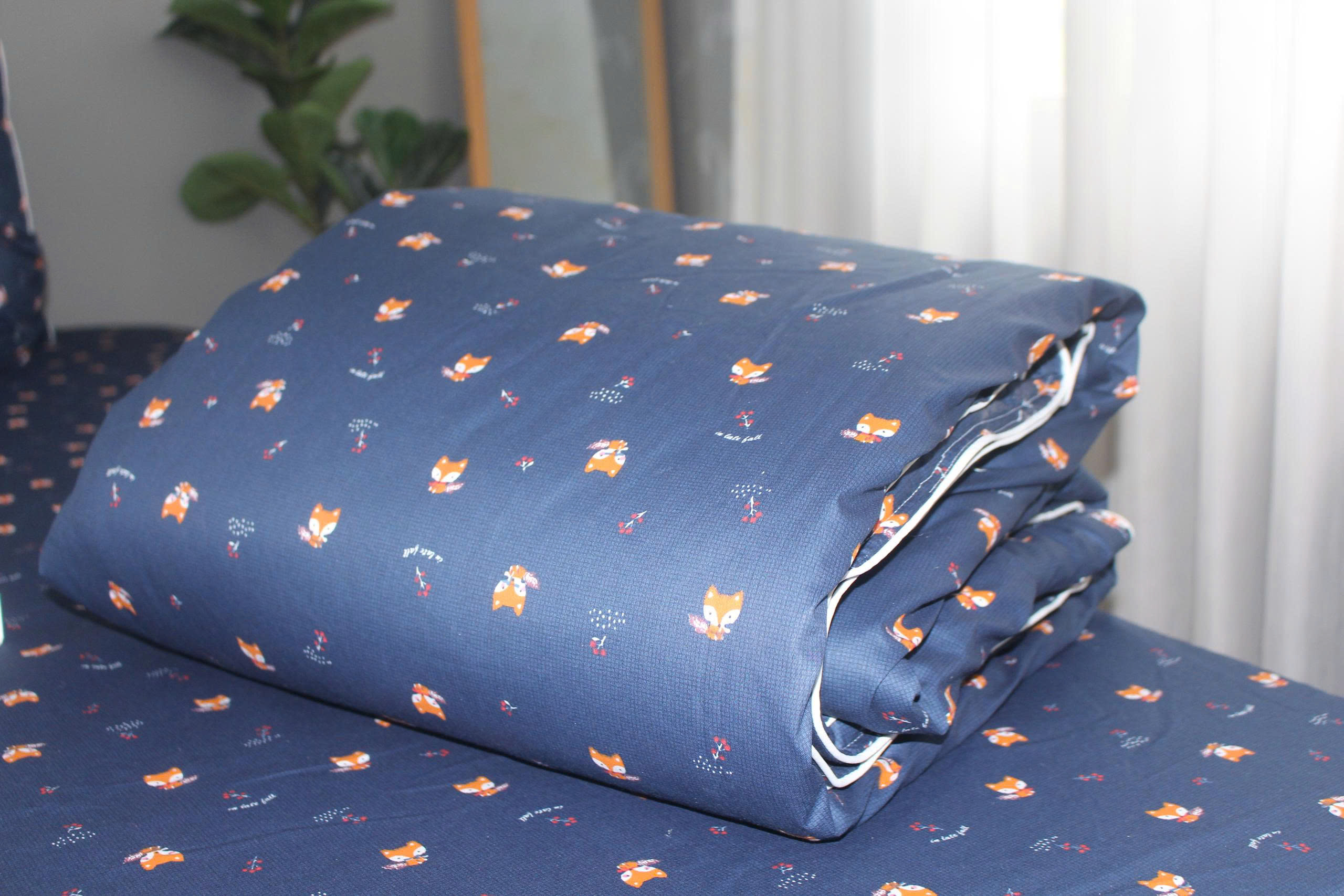 Bộ drap gối KHA LY - 100% cotton thiên nhiên Cáo Xanh