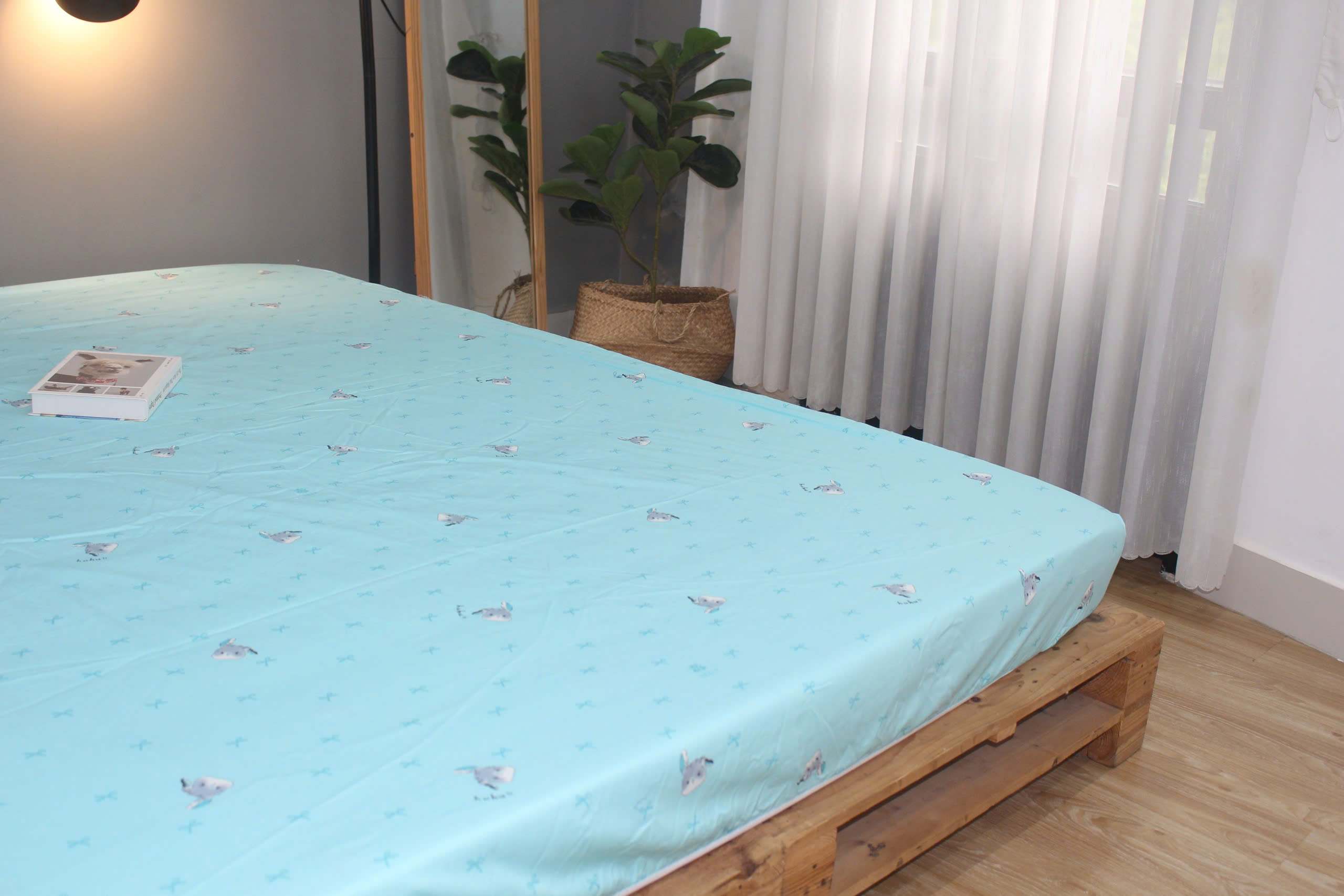 Bộ drap gối KHA LY - 100% cotton thiên nhiên Thỏ Nơ Ngọc