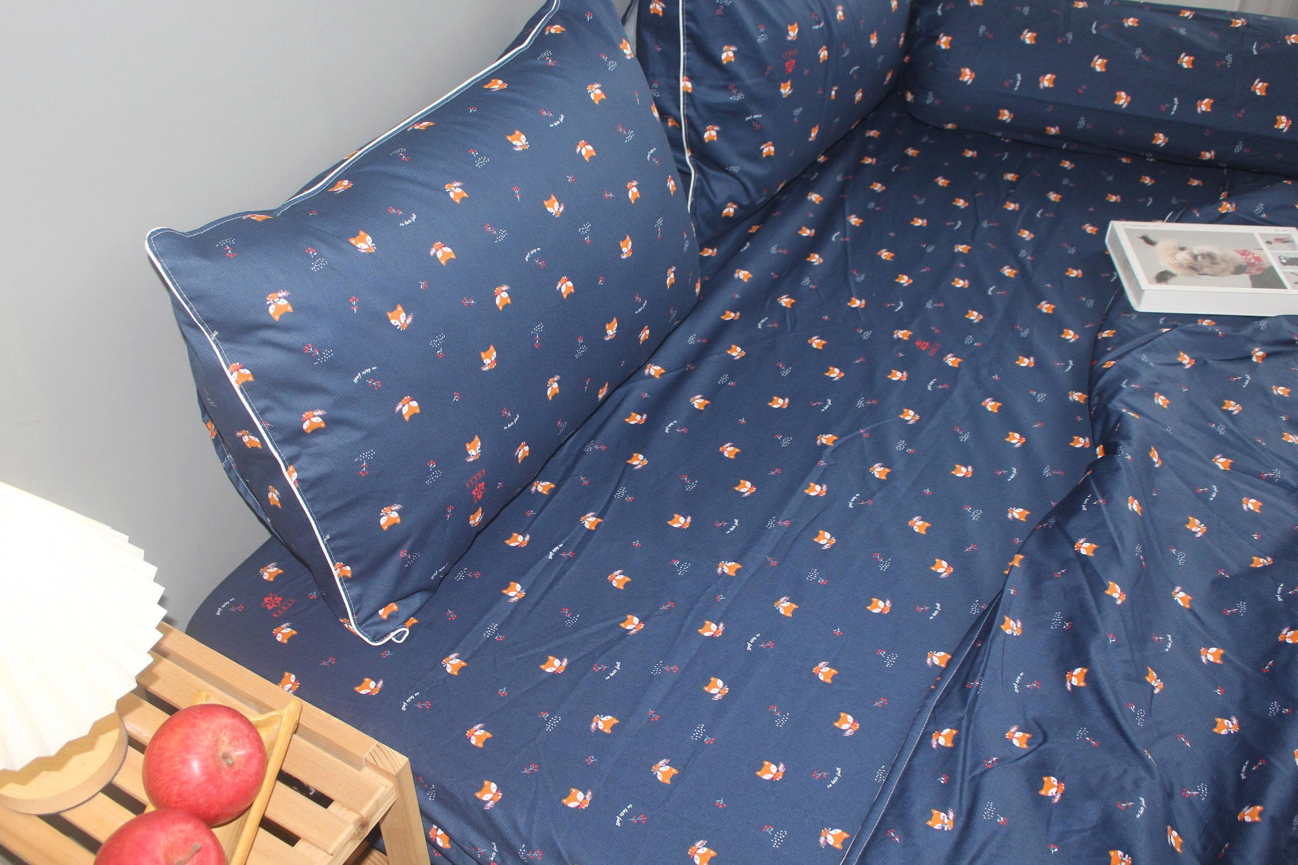 Bộ drap gối KHA LY - 100% cotton thiên nhiên Cáo Xanh