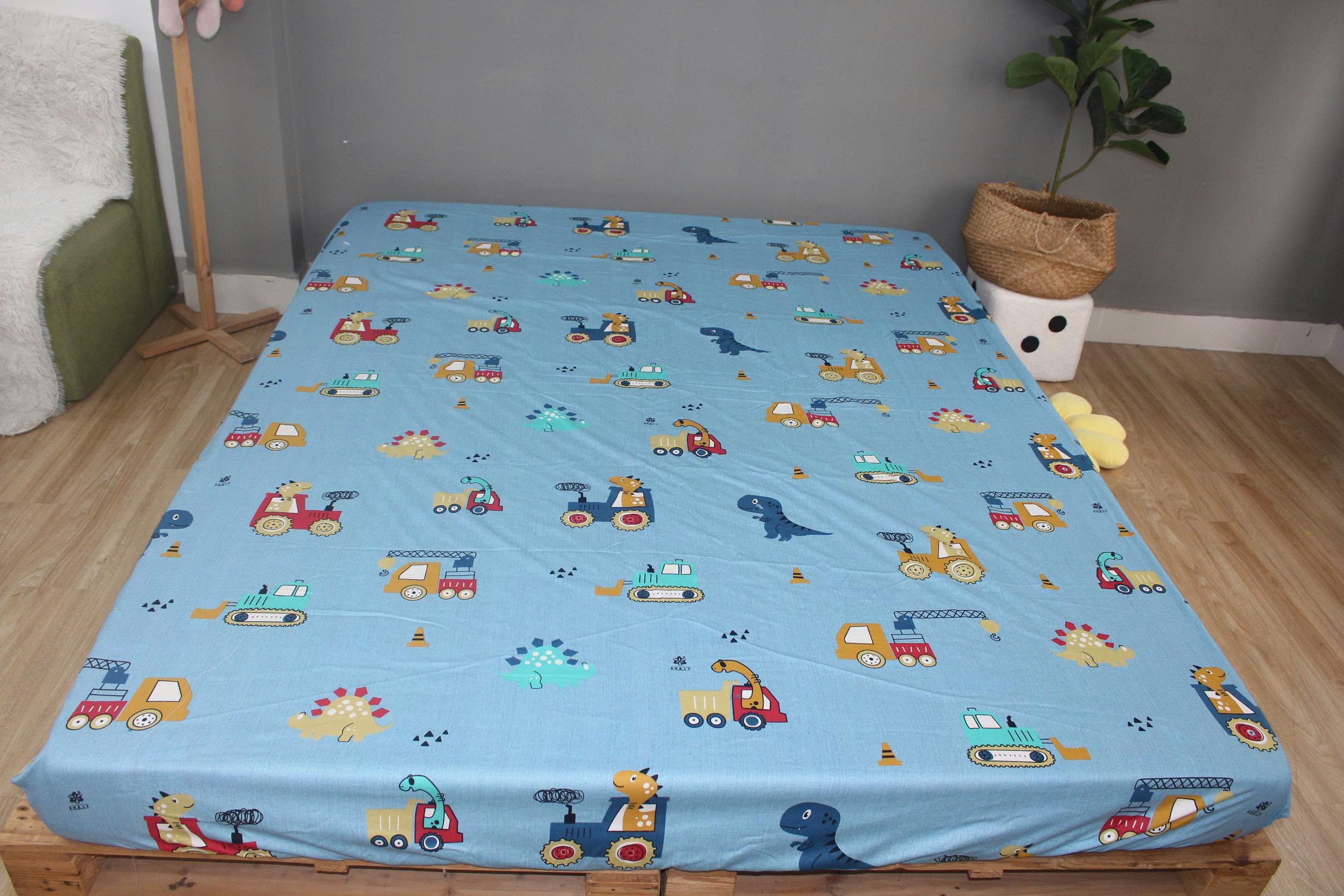 Bộ drap gối KHA LY - 100% cotton thiên nhiên Cần Cẩu Xanh