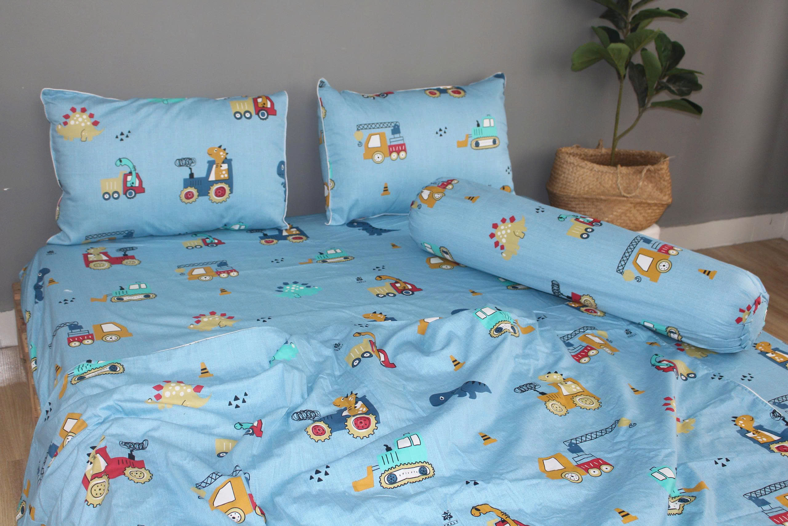 Bộ drap gối KHA LY - 100% cotton thiên nhiên Cần Cẩu Xanh