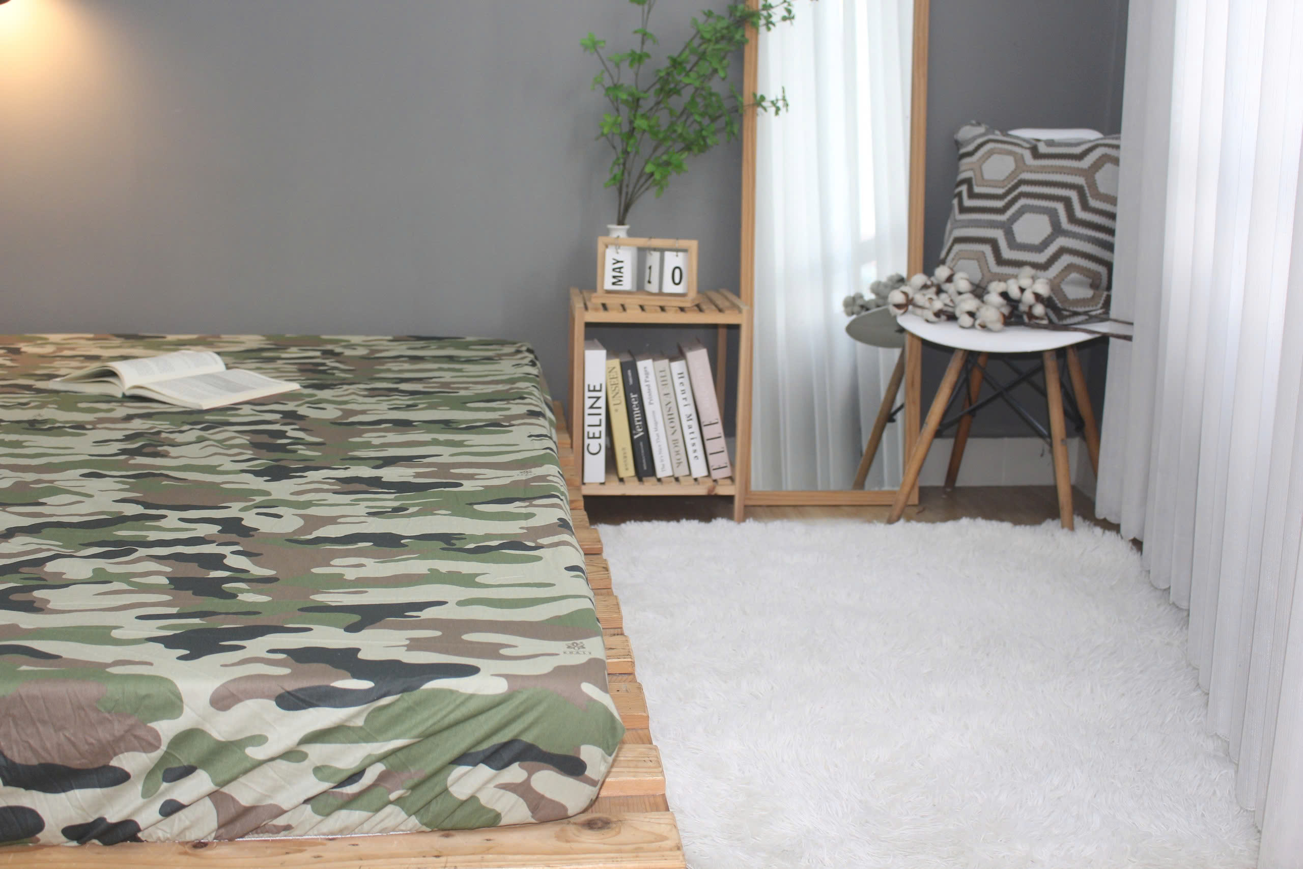 Bộ drap gối KHA LY - 100% cotton thiên nhiên Rằn Ri Xám
