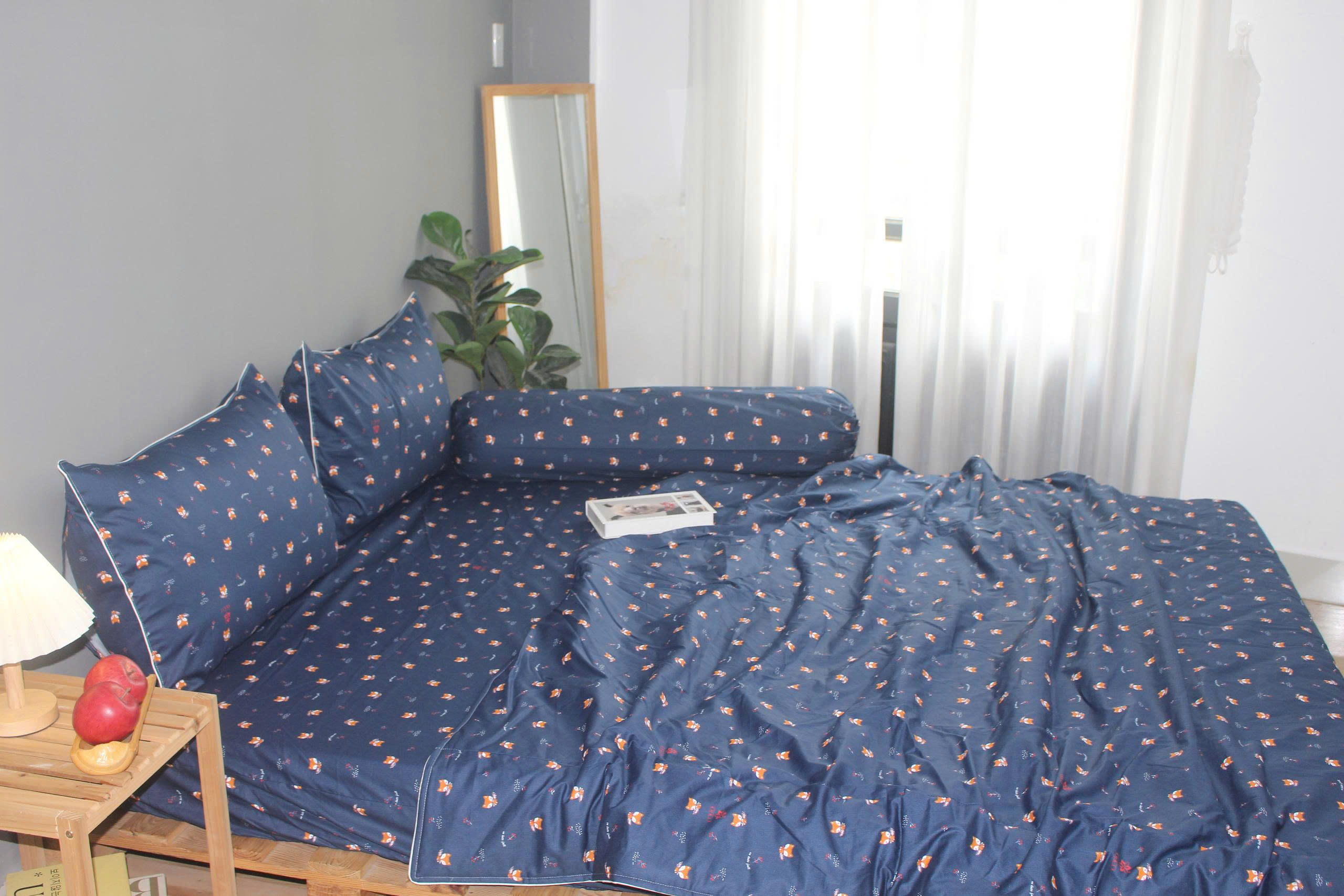 Bộ drap gối KHA LY - 100% cotton thiên nhiên Cáo Xanh