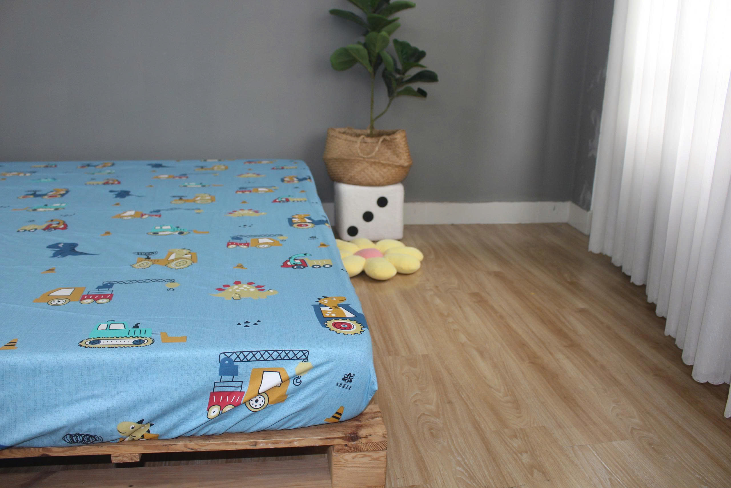 Bộ drap gối KHA LY - 100% cotton thiên nhiên Cần Cẩu Xanh