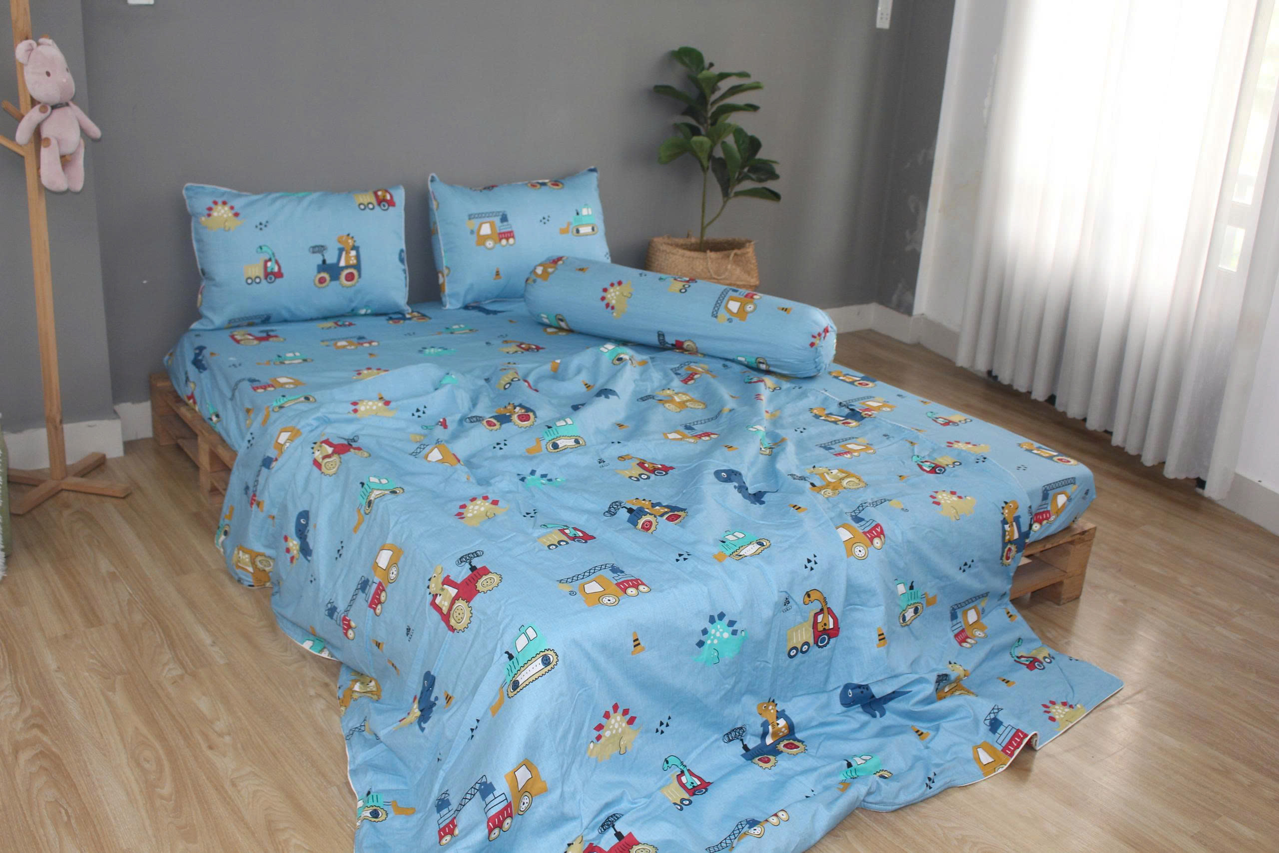 Bộ drap gối KHA LY - 100% cotton thiên nhiên Cần Cẩu Xanh