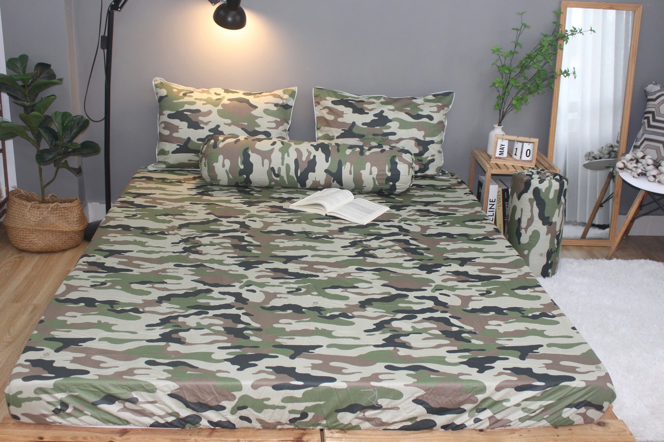 Bộ drap gối KHA LY - 100% cotton thiên nhiên Rằn Ri Xám