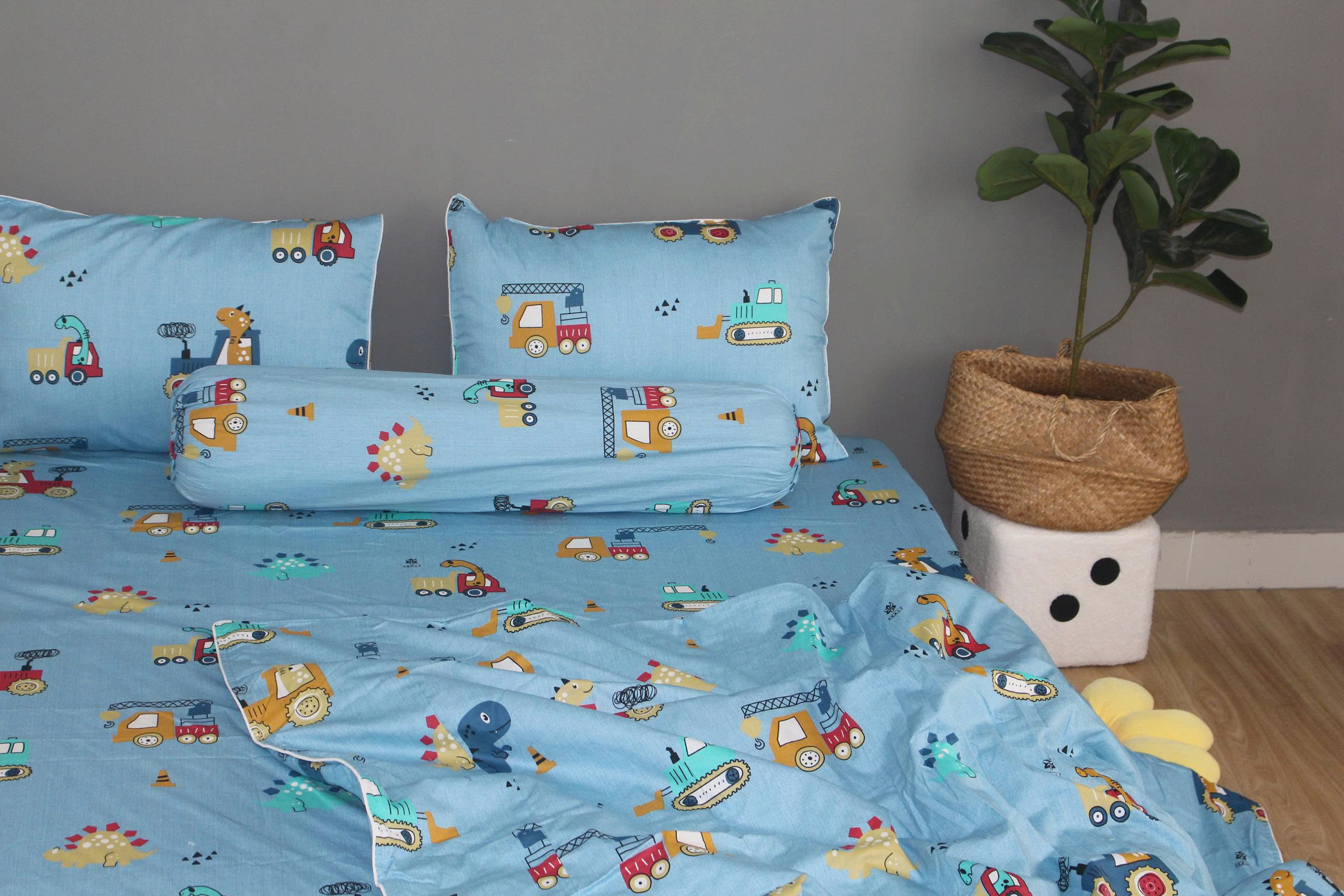 Bộ drap gối KHA LY - 100% cotton thiên nhiên Cần Cẩu Xanh