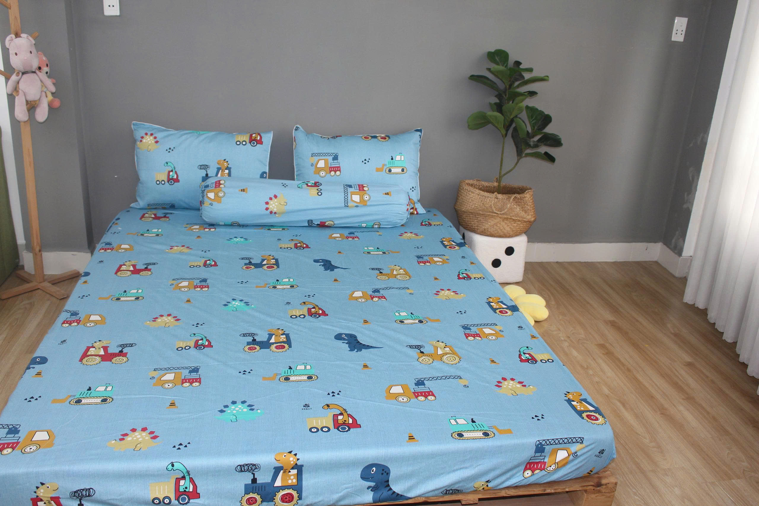 Bộ drap gối KHA LY - 100% cotton thiên nhiên Cần Cẩu Xanh